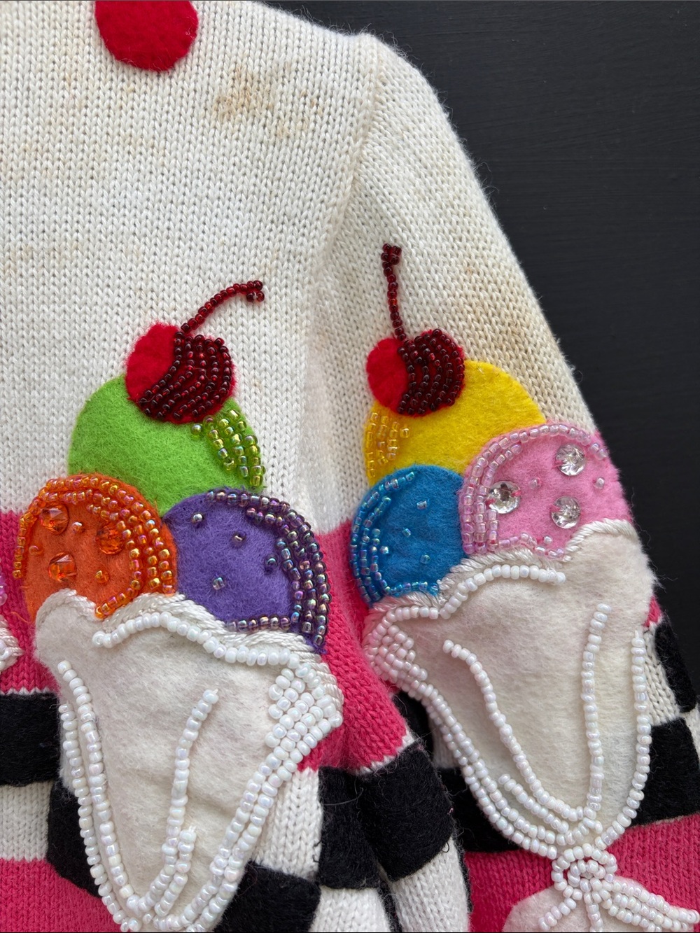 Vintage Michael Simon Hot Pink Ice Cream Appliqué Cardigan - Picture 5 of 12